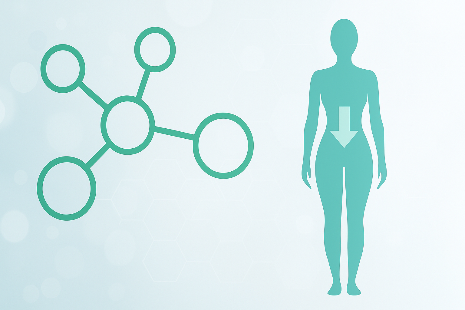 Mounjaro weight loss treatment abstract medical illustration with molecule and slim silhouette